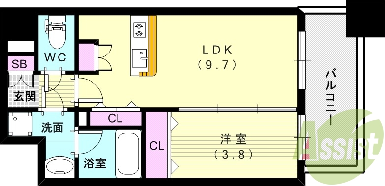 1LDK（３４.２平米)ミストサウナ・2口ガスコンロ・収納