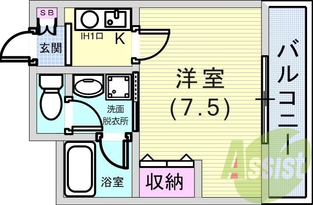 1K（21.7平米）バルコニー・オートロック・下駄箱・収納