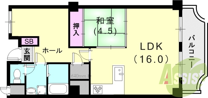 1LDK（63.52平米）モニターホン・分譲賃貸・最上階