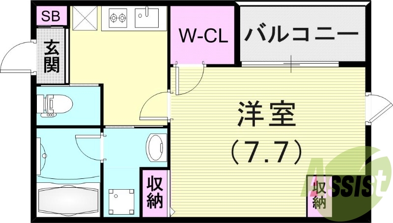 1K（25.68平米）ダブルロック・浴室乾燥機