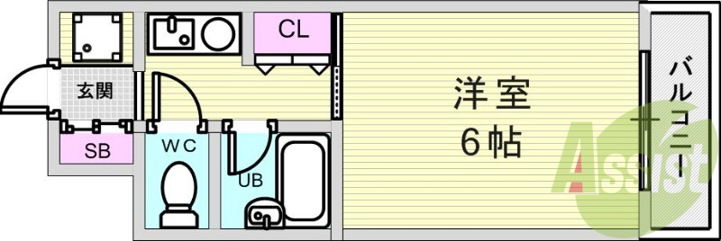 1K（18平米）バストイレ別・室内洗濯パン・エアコン