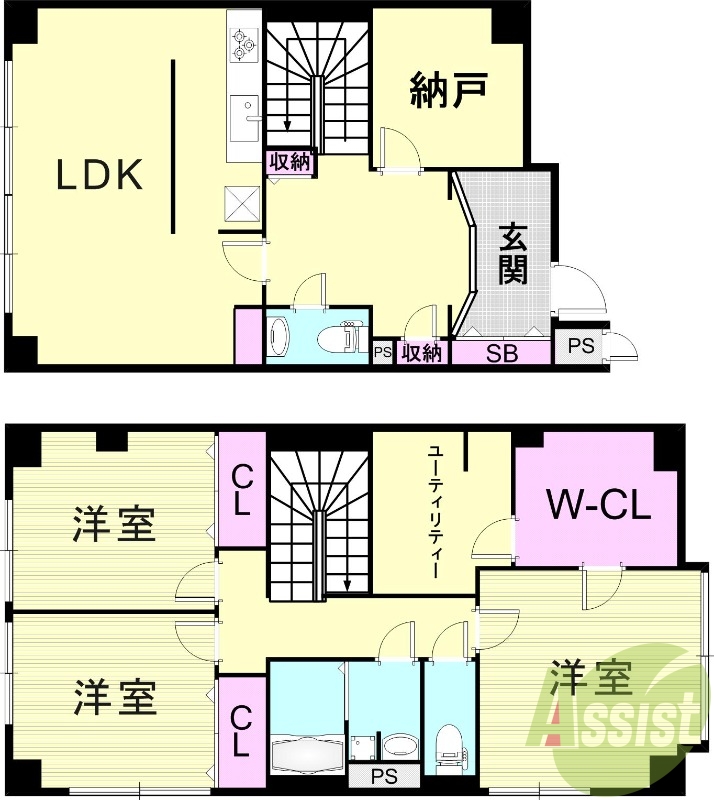3SLDK（106.66平米）メゾネット・専用庭付