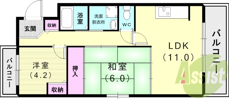 ２LDK（５６.３６平米）モニター付オートロック・独立洗面台