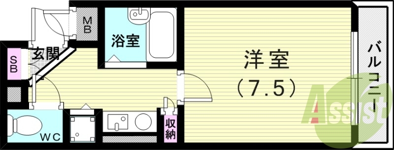 1Ｋ（21.51平米）バストイレ別・室内洗濯機置場・エアコン