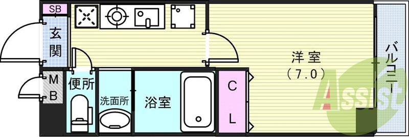ゆったり7帖1人暮らしにピッタリの間取り