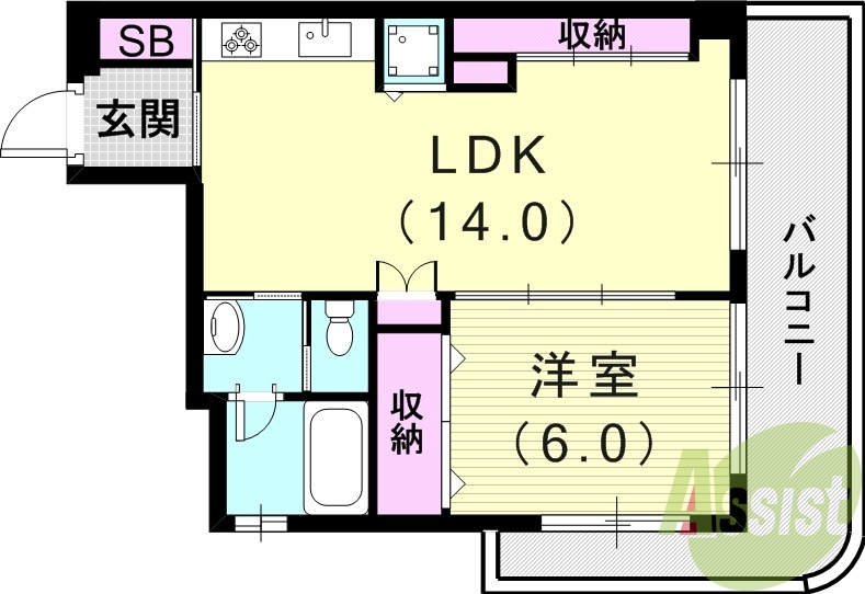 1LDK（49平米）角部屋・分譲貸し・システムキッチン・収納