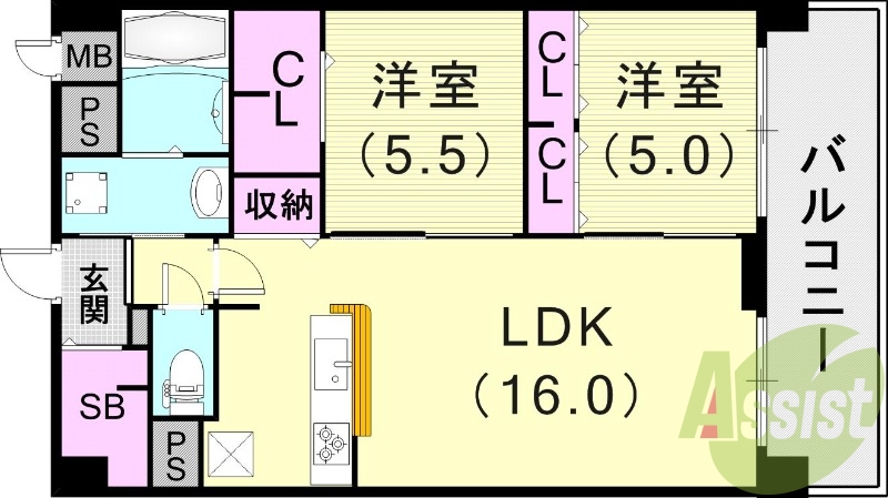 2LDK（63.15平米）浴室乾燥機・追い焚き・ネット無料