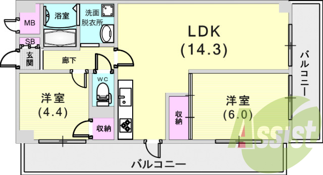 ２ＬＤＫ（５４平米）システムキッチン・シャンプードレッサー