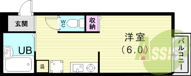 1K(24.32平米）風呂トイレ別・エアコン・温水洗浄便座