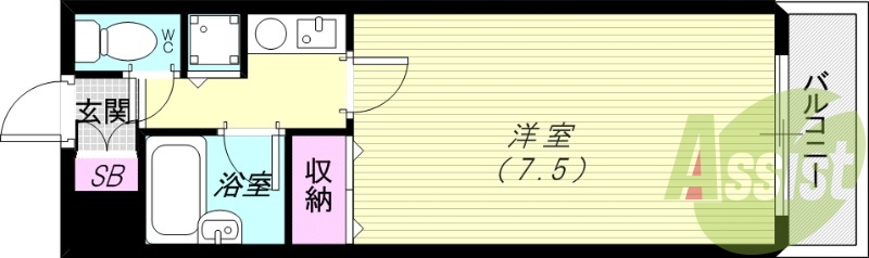 １Ｋ（21.34平米）エアコン・IHコンロ・室内洗濯機置き場
