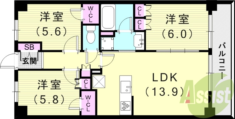 3LDK（69.21平米）24時間ゴミ出し可・食器洗浄乾燥機