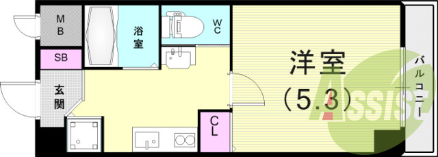 1K（19.14平米）独立洗面台・IH2口コンロ・エアコン
