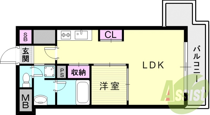 1LDK（36.85平米）独立洗面台・室内洗濯機置場・収納