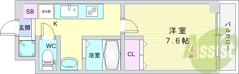 1K（24.36平米）独立洗面台・エアコン・オートロック