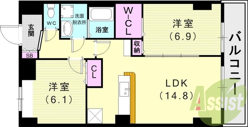 2ＬＤＫ（64.02平米）ネット無料・浴室乾燥機・エアコン