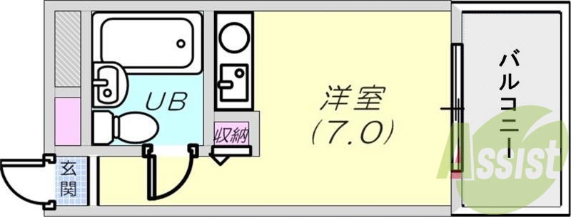 1R（18平米）ミニキッチン・収納スペース・3点ユニット