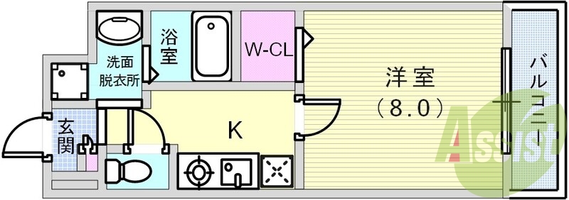1Kタイプの間取りです