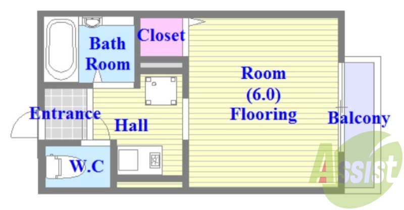 うれしいバス・トイレがセパレートの単身さん向けの間取りです。