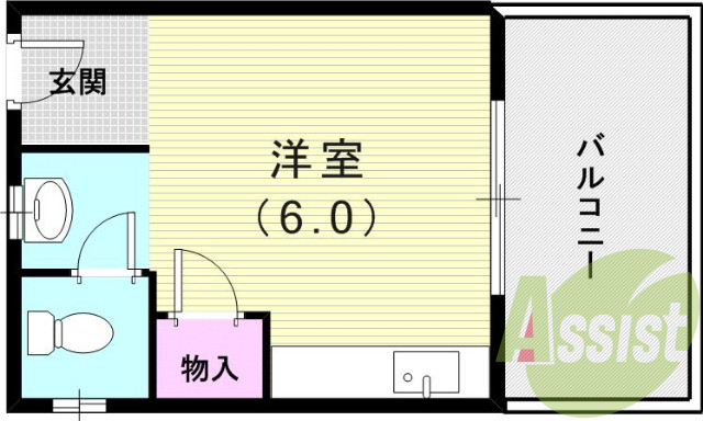 １R（１５.２０平米）独立洗面台・収納スペース・ミニキッチン