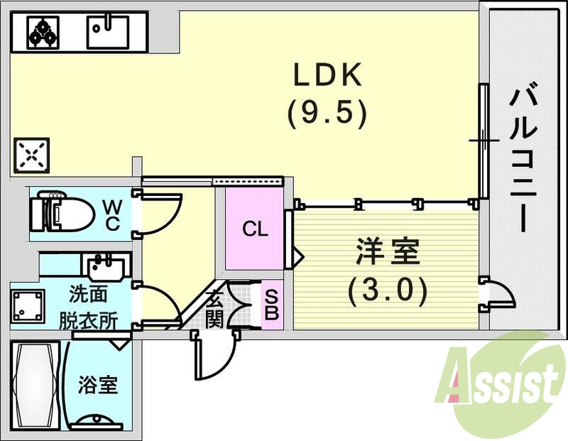 1LDK(32.9平米）追焚付・浄水器一体型水栓