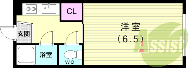 1K（20平米）エアコン・室内洗濯機置場・IHコンロ・収納