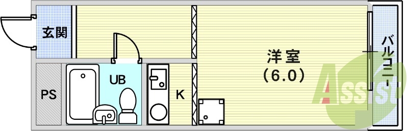 1R（17平米）室内洗濯機置き場・IHミニキッチン・エアコン