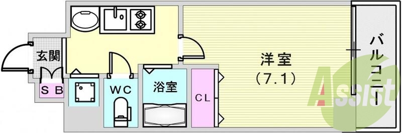 使いやすい1Kタイプのお部屋です。