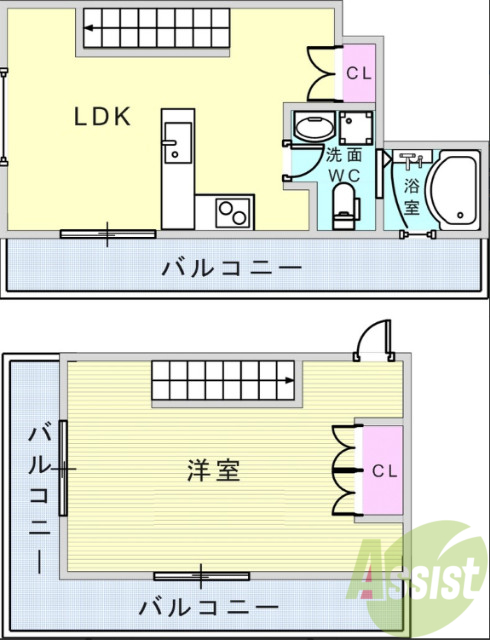 １LDK（47平米）システムキッチン・独立洗面台・下駄箱