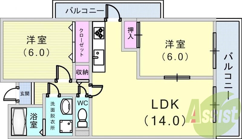 3LDK(57.75平米)全室エアコン・全室ガスコンセント付
