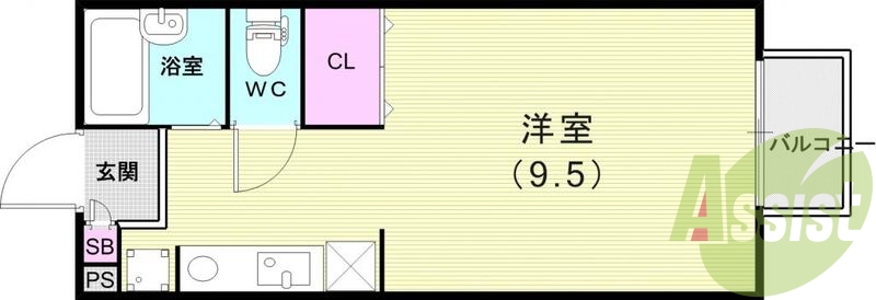 お部屋も9.5帖で広いです