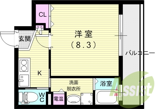 1K（28.33平米）温水洗浄便座・モニターホン・オール電化