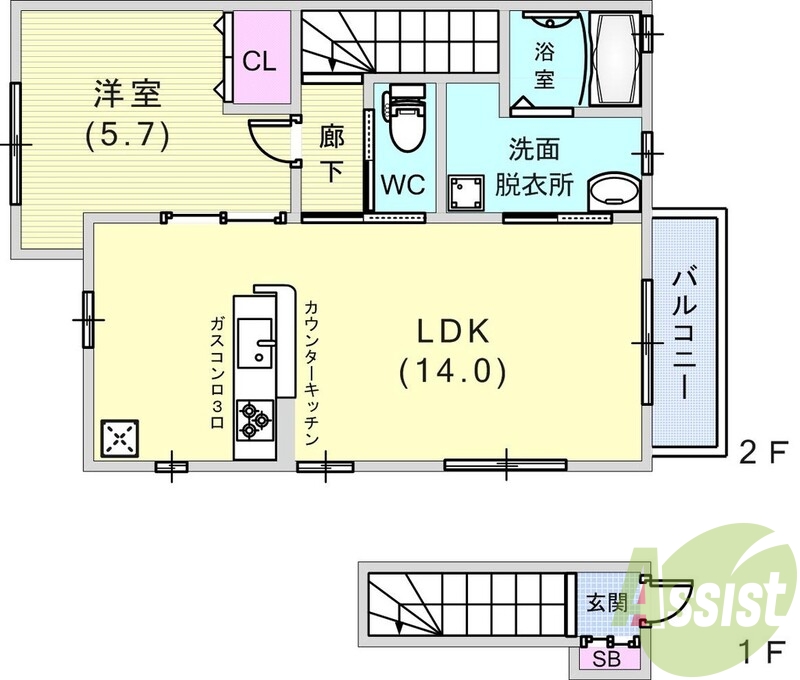 1LDK（50.6平米）TVモニターホン・システムキッチン