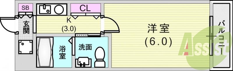 1K（19.6平米）エアコン・IHコンロ・バルコニー・下駄箱