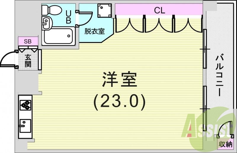 1R(47.25平米)システムキッチン・室内洗濯機置場・収納