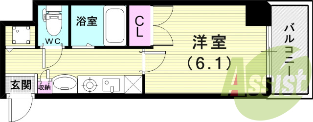 1K（22.2平米）室内洗濯機置き場・独立洗面台・エアコン