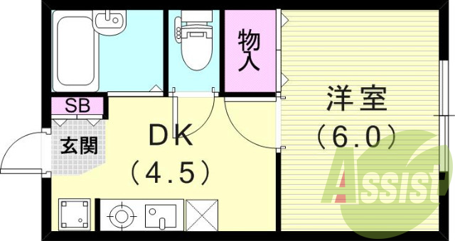 １ＤＫ（２３．６平米）ガスキッチン・エアコン・室内洗濯機置場