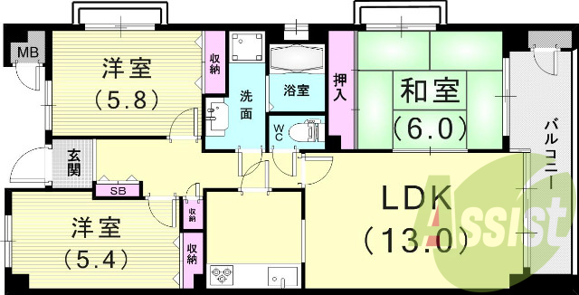 ３LDK（７２．４８平米）システムキッチン・室内洗濯機置場