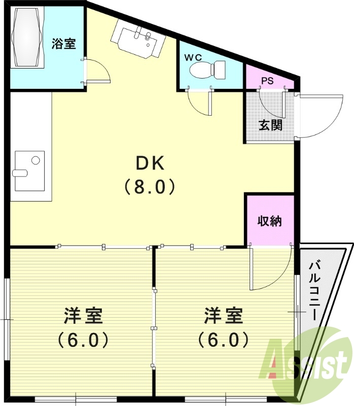 ２DK（４０平米）独立洗面台・室内洗濯機置場・収納