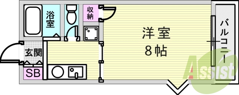 1K（23平米）風呂トイレ別・エアコン・バルコニー・下駄箱