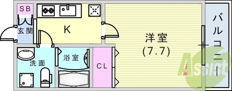 1K（23.79平米）システムキッチン・浴室乾燥機・エアコン