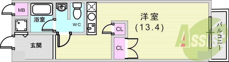 1R（28.56平米）ＩＨコンロ・エアコン・独立洗面台・収納