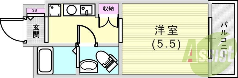 1K（18.94平米）エアコン・独立洗面台・バルコニー・収納