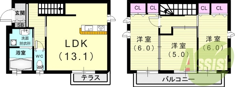 3LDK（73.23平米）浴室乾燥機・システムキッチン・収納