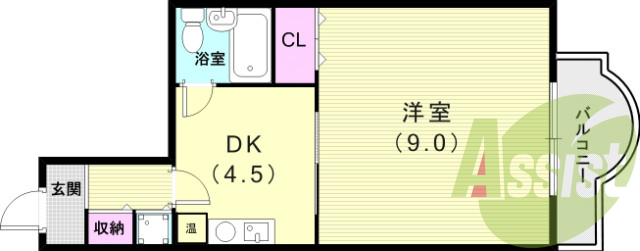 1ＤＫ（35.91平米）エアコン・電気温水器・ＩＨコンロ
