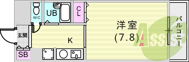 1K（21.58平米）IHコンロ・バルコニー・室内洗濯機置場