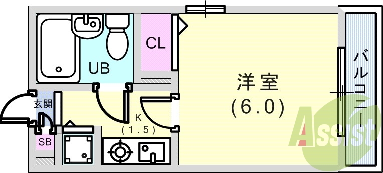 1K（18.11平米）ミニ蔵庫・エアコン・モニターホン・収納
