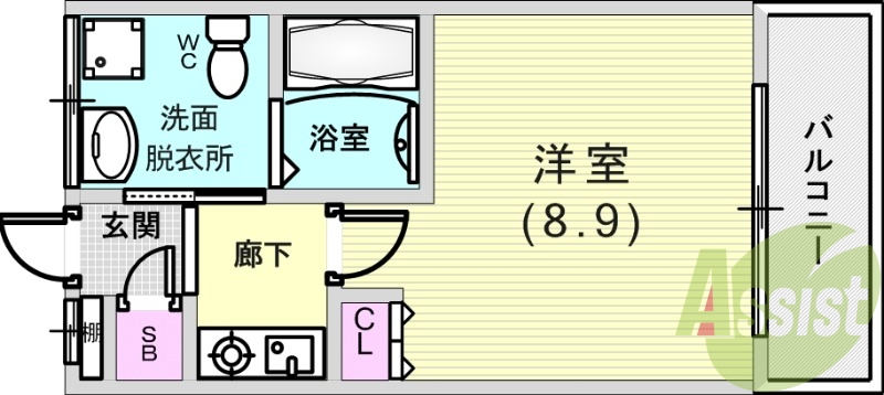 1K（28.15平米）ミニキッチン・収納・下駄箱