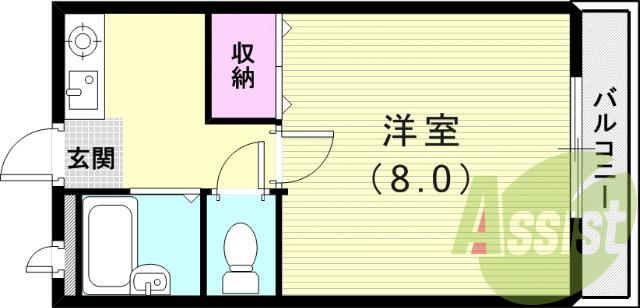 1K(23.77平米)エアコン・室内洗濯機置場・収納・下駄箱