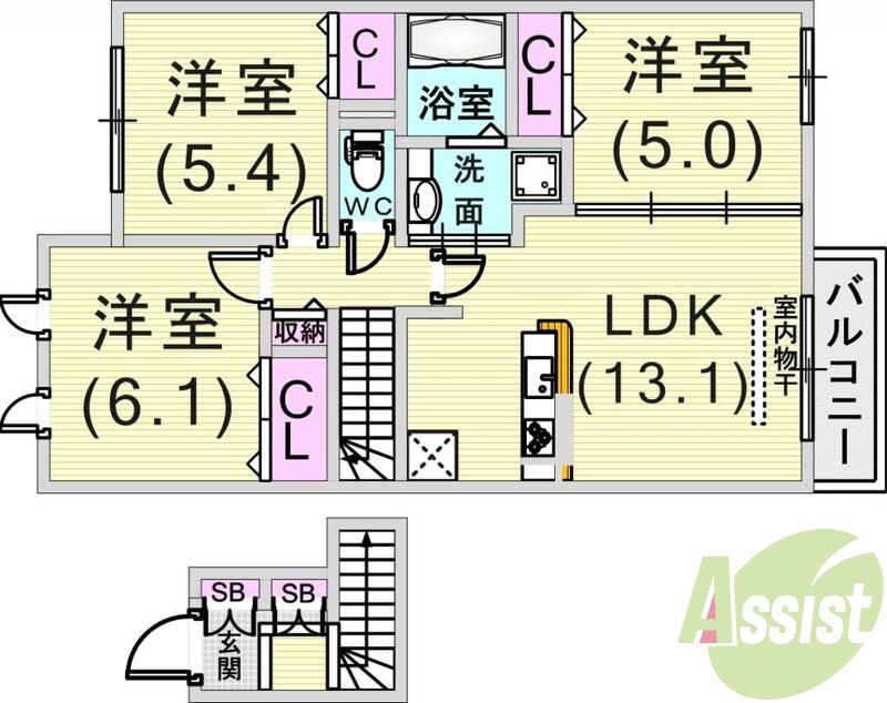 3LDK(71.7平米)追い焚き・グリル・1坪風呂・セコム