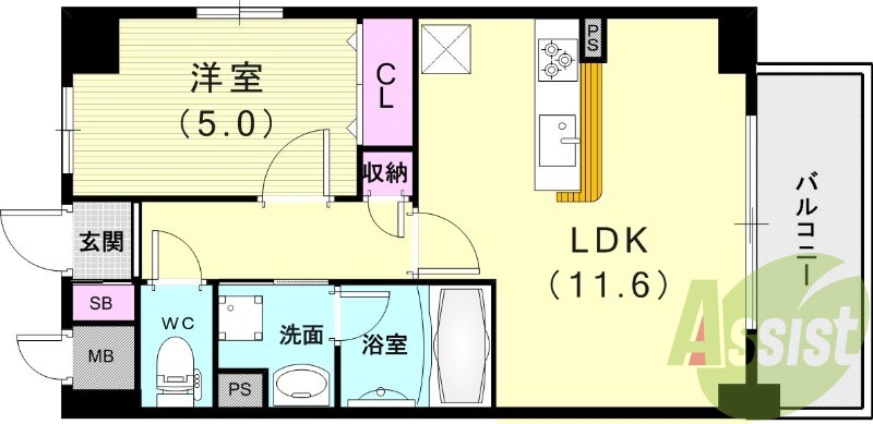 １LDK（40.03平米）システムキッチン・ウォシュレット